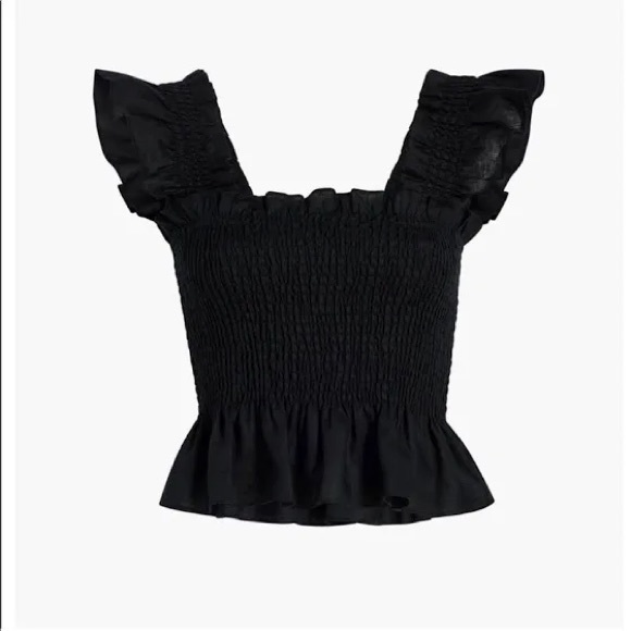 Hill House Black smocked ruffle cropped blouse - Picture 2 of 5